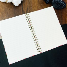 Mavi Papatya Tasarımlı Çizgili Spiralli Defter