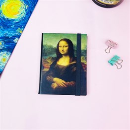 Mona Lisa Tasarımlı Sert Kapaklı Lastikli Mini Defter