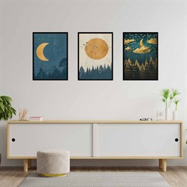 Moon Retro Motto Tasarım Duvar Panosu 3lü Set 20X30 cm