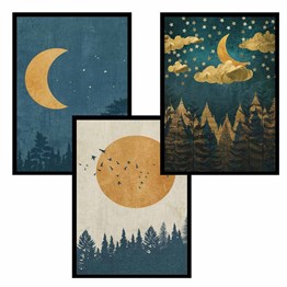 Moon Retro Motto Tasarım Duvar Panosu 3lü Set 20X30 cm