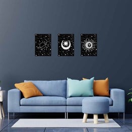 Moon Saturn Motto Tasarım Duvar Panosu 3lü Set 20X30 cm