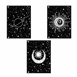 Moon Saturn Motto Tasarım Duvar Panosu 3lü Set 20X30 cm