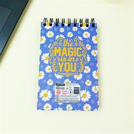 Mor Papatya Tasarımlı 17x12Cm Siyah Yaprak Sketch Book - Eskiz Defteri