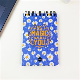 Mor Papatya Tasarımlı 17x12Cm Siyah Yaprak Sketch Book - Eskiz Defteri