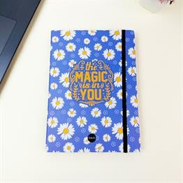 Mor Papatya Tasarımlı 21x14Cm Siyah Yaprak Sketch Book - Eskiz Defteri