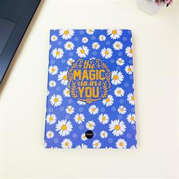 Mor Papatya Tasarımlı 21x14Cm Siyah Yaprak Sketch Book - Eskiz Defteri