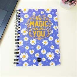 Mor Papatya Tasarımlı 23x16Cm  Siyah Yaprak Sketch Book - Eskiz Defteri
