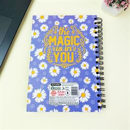 Mor Papatya Tasarımlı 23x16Cm  Siyah Yaprak Sketch Book - Eskiz Defteri