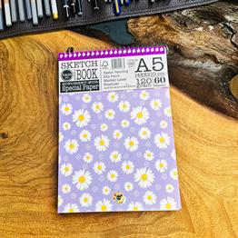 Mor Papatya Tasarımlı A5 Sketch Book - Eskiz Defteri