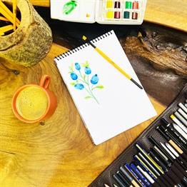 Mor Papatya Tasarımlı A5 Sketch Book - Eskiz Defteri
