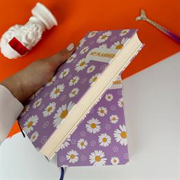 Mor Papatya Tasarımlı Kalın Kitap Görünümlü Defter
