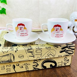 Çikilata Yemeliyim Turkish Coffee Cups Set & Saucer With Special Box