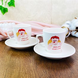Çikilata Yemeliyim Turkish Coffee Cups Set & Saucer With Special Box