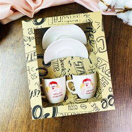 Çikilata Yemeliyim Turkish Coffee Cups Set & Saucer With Special Box
