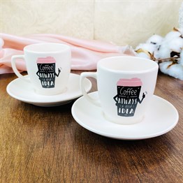 Coffe İs Always A Good Turkish Coffee Cups Set & Saucer With Special Box