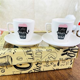 Coffe İs Always A Good Turkish Coffee Cups Set & Saucer With Special Box