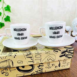 Halledicem Ama Hangi Birini Turkish Coffee Cups Set & Saucer With Special Box
