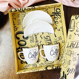 Lets Take A Coffee Break Turkish Coffee Cups Set & Saucer With Special Box