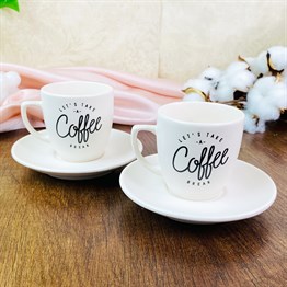 Lets Take A Coffee Break Turkish Coffee Cups Set & Saucer With Special Box