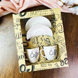 Lets Take A Coffee Break Turkish Coffee Cups Set & Saucer With Special Box