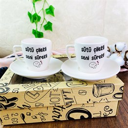 Sütü Çilekli Seni Sürekli Turkish Coffee Cups Set & Saucer With Special Box