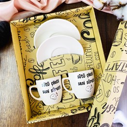 Sütü Çilekli Seni Sürekli Turkish Coffee Cups Set & Saucer With Special Box