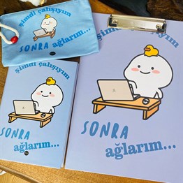 Paketli Şimdi Çalışıyım Sonra Ağlarım Sekreterlik Defter Kalemlik Hediye Seti