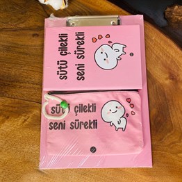 Paketli Sütü Çilekli Sekreterlik Defter Kalemlik Hediye Seti