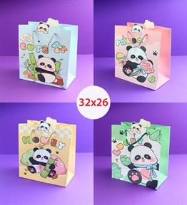 Panda Figürlü Karton Çanta 32x26 Cm  x12