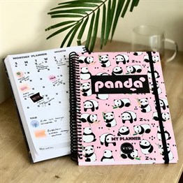 Panda Tasarımlı Sert Kapaklı Lastikli Sprelli Tarihsiz Akademik Haftalık Planlayıcı