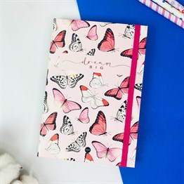 Pembe Kelebek Tasarımlı Lastikli Defter 