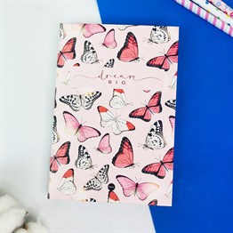 Pembe Kelebek Tasarımlı Lastikli Defter 