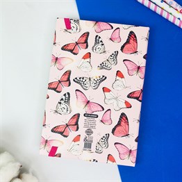 Pembe Kelebek Tasarımlı Lastikli Defter 
