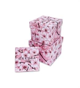 Pembe Sakura Tasarımlı 3lü Mini Kutu 