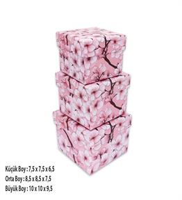 Pembe Sakura Tasarımlı 3lü Mini Kutu 