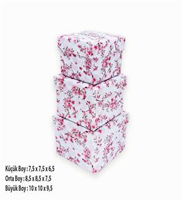 Sakura Tasarımlı 3lü Mini Kutu 