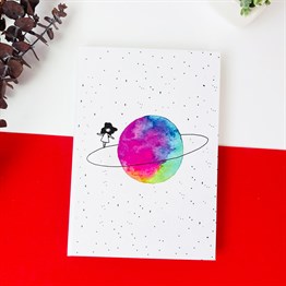 Satürnlü Kız Tasarımlı Lastikli Defter