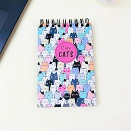 Sevimli Kedi Tasarımlı 17x12Cm Siyah Yaprak Sketch Book - Eskiz Defteri