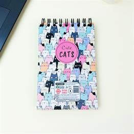 Sevimli Kedi Tasarımlı 17x12Cm Siyah Yaprak Sketch Book - Eskiz Defteri