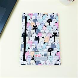 Sevimli Kedi Tasarımlı 21x14Cm Siyah Yaprak Sketch Book - Eskiz Defteri