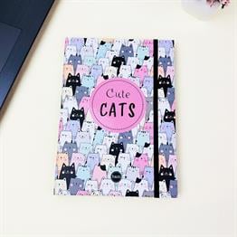 Sevimli Kedi Tasarımlı 21x14Cm Siyah Yaprak Sketch Book - Eskiz Defteri