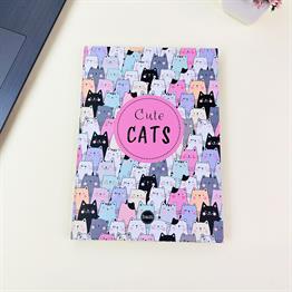 Sevimli Kedi Tasarımlı 21x14Cm Siyah Yaprak Sketch Book - Eskiz Defteri