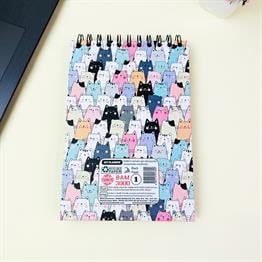Sevimli Kedi Tasarımlı 21x14Cm Üstten Spiralli Siyah Yaprak Sketch Book - Eskiz Defteri