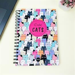Sevimli Kedi Tasarımlı 23x16Cm  Siyah Yaprak Sketch Book - Eskiz Defteri