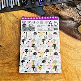 Sevimli Kedi Tasarımlı A5 Sketch Book - Eskiz Defteri