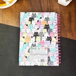 Sevimli Kedi Tasarımlı Çizgili Spiralli Defter 