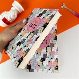 Sevimli Kedi Tasarımlı Kalın Kitap Görünümlü Defter