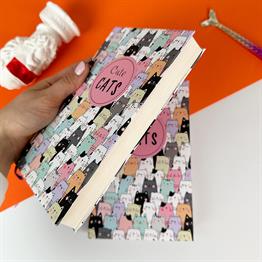 Sevimli Kedi Tasarımlı Kalın Kitap Görünümlü Defter Ve Bez Çanta