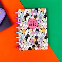 Sevimli Kedi Tasarımlı Kalp Spiralli Defter