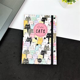 Sevimli Kedi Tasarımlı Lastikli Defter